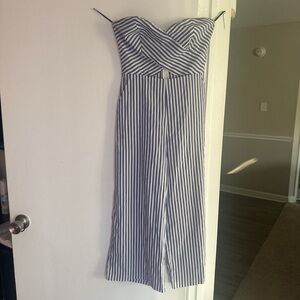 Forever 21 Navy and White Striped Strapless Jumpsuit